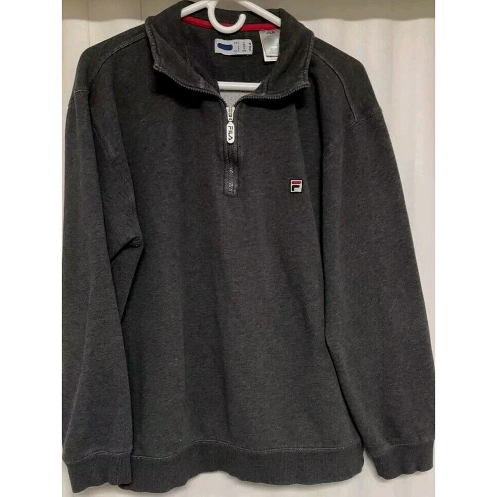 Y2K Fila Sport Sweatshirt Dark Gray Pullover Quarter Zip Stretch Logo Mens M